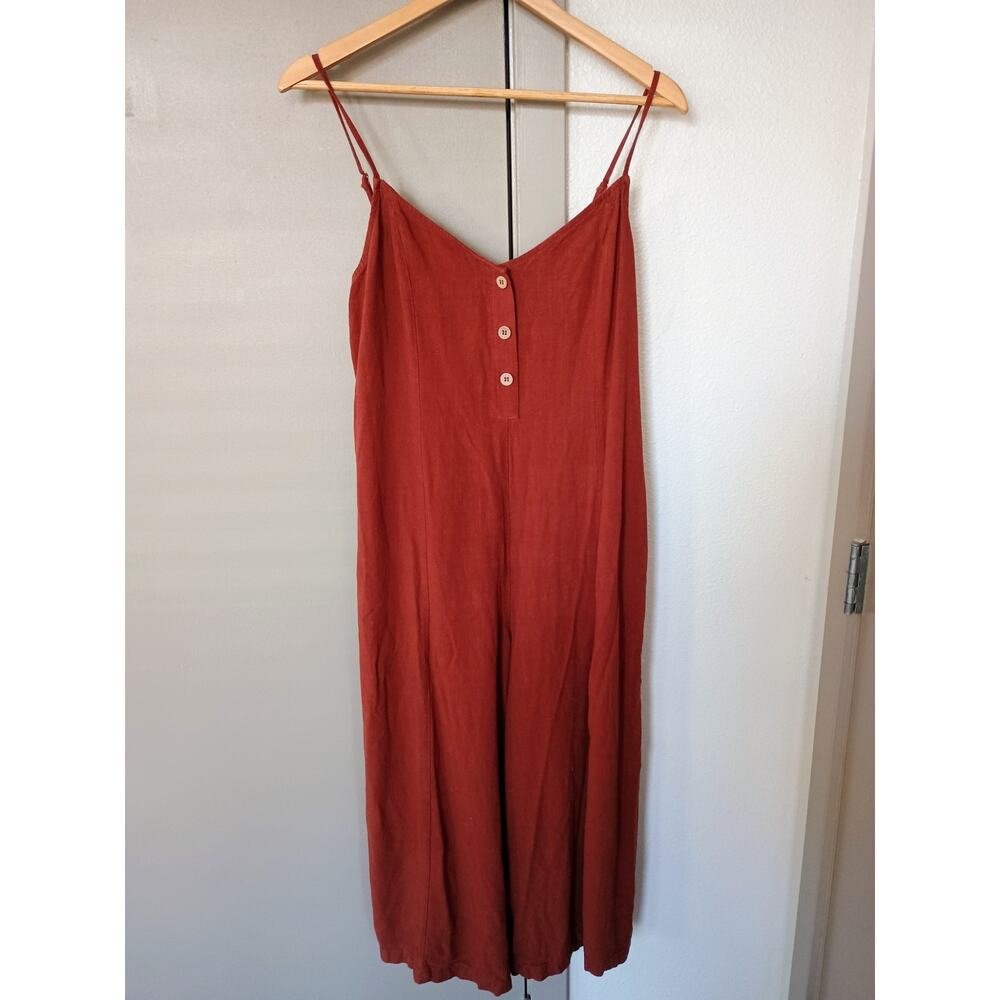 Anrabess sleeveless linen wide-leg jumpsuit XL pockets wood buttons cottage core
